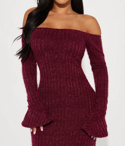 Wine Red Maxi Sweater Dress
