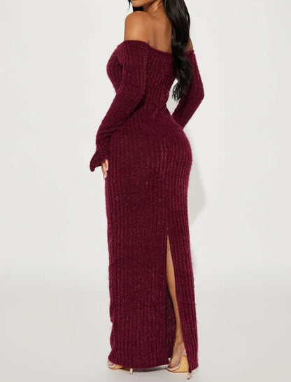 Wine Red Maxi Sweater Dress