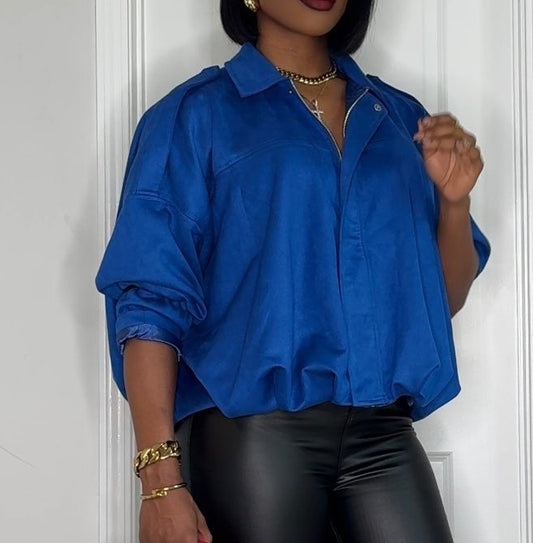 Cobalt Blue Faux Suede Jacket