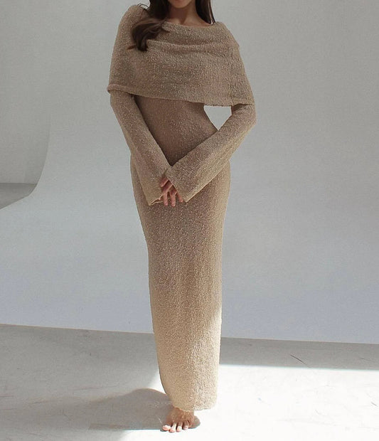 Off Shoulder Boucle Maxi Dress