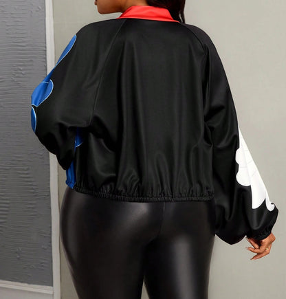 Floral Print Stand Collar Loose Bomber Jacket