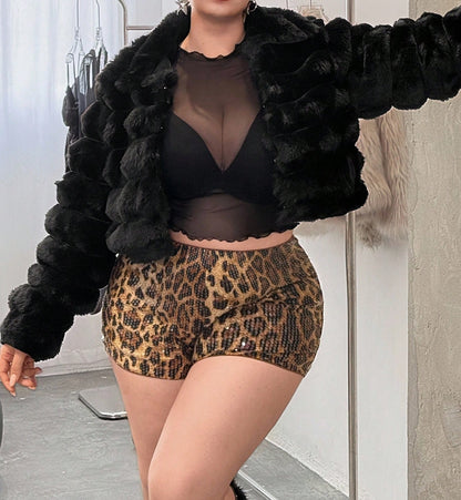 Faux Fur Collar Open Front Lined Black Jacket