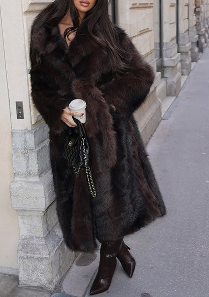 Extra Long Faux Fur Coat With Belt