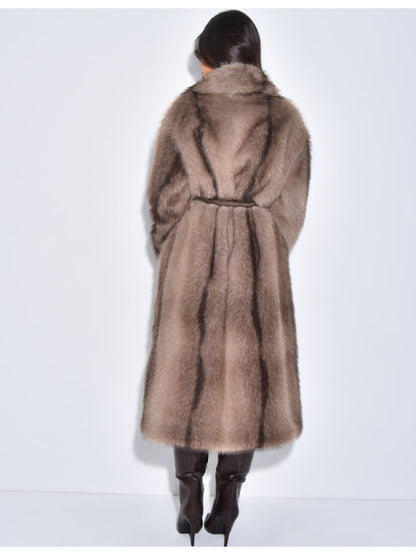 Extra Long Faux Fur Coat With Belt