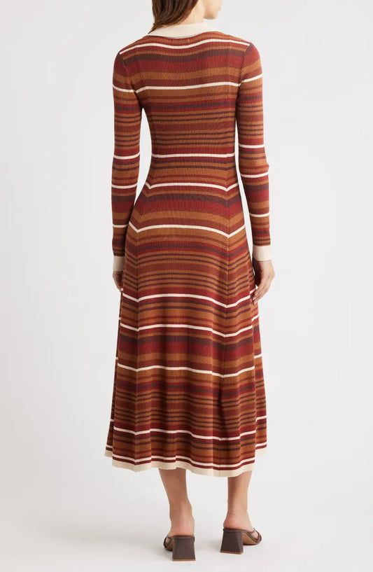 Stripe Long Sleeve Midi Sweater Dress