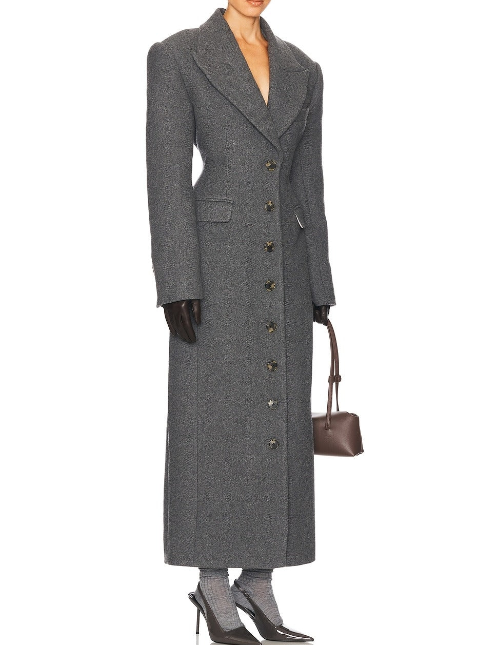 Elegant Lapel Button High Waist Long Wool Blend Coat
