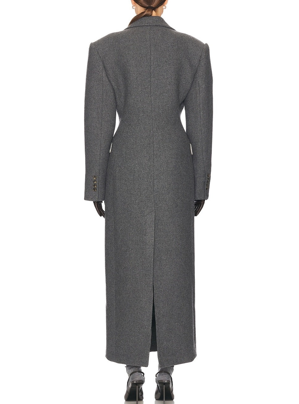Elegant Lapel Button High Waist Long Wool Blend Coat