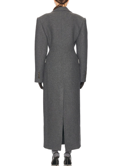 Elegant Lapel Button High Waist Long Wool Blend Coat