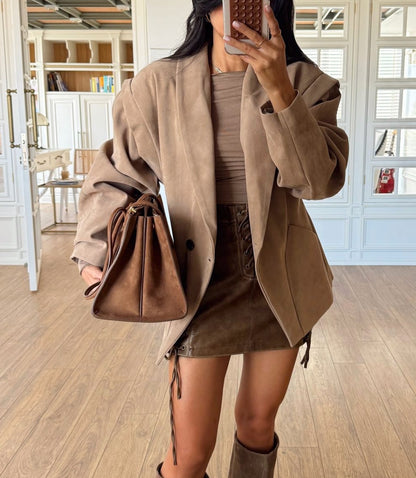 Special Shoulder Detail Suede Blazer