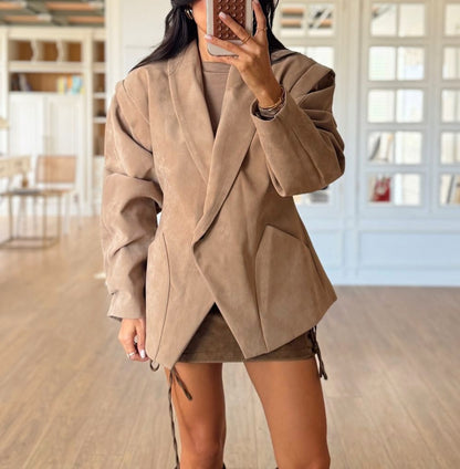 Special Shoulder Detail Suede Blazer