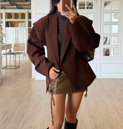 Special Shoulder Detail Suede Blazer