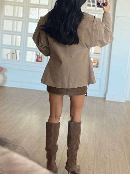 Special Shoulder Detail Suede Blazer