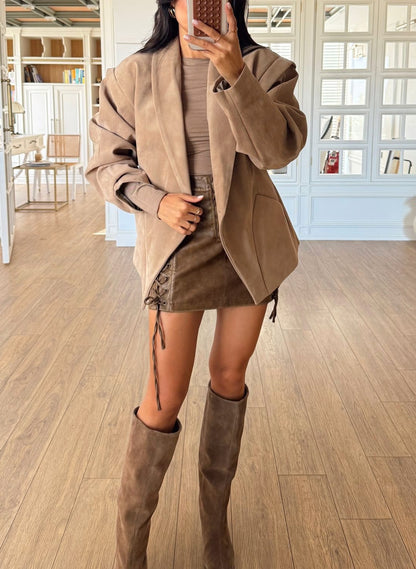 Special Shoulder Detail Suede Blazer