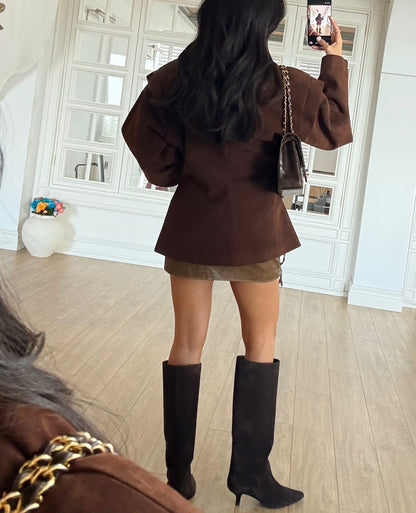 Special Shoulder Detail Suede Blazer