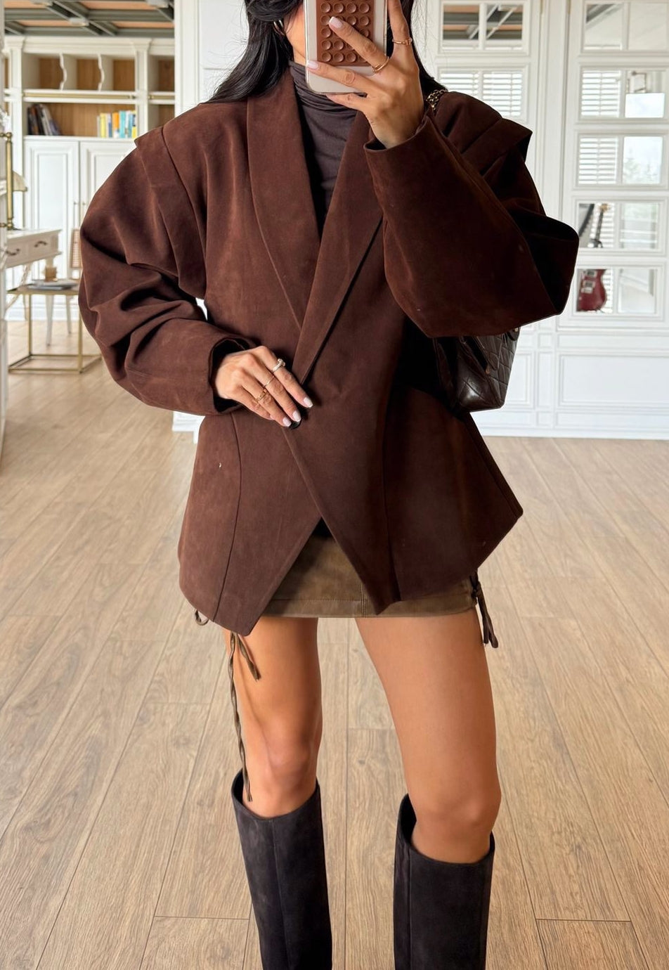 Special Shoulder Detail Suede Blazer