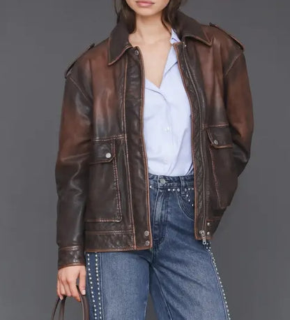 Pieced Back Leather Bomber Jacket