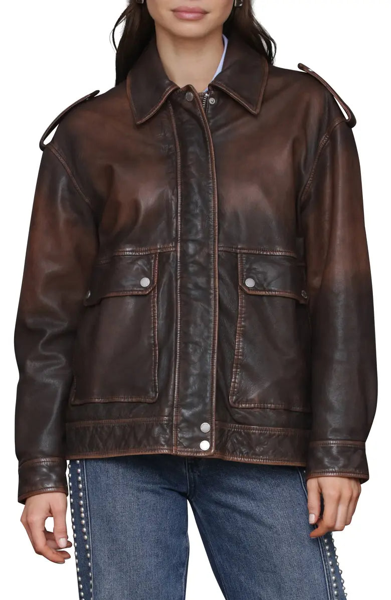 Pieced Back Leather Bomber Jacket