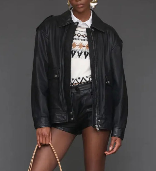 Pieced Back Leather Bomber Jacket