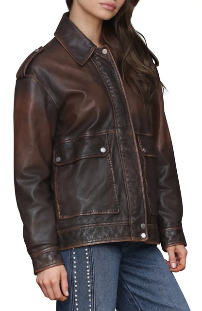 Pieced Back Leather Bomber Jacket