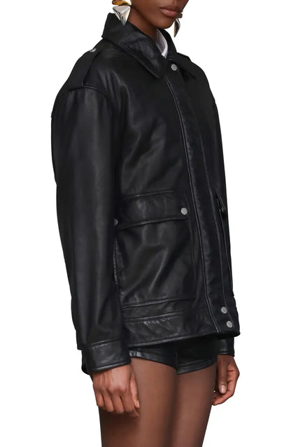 Pieced Back Leather Bomber Jacket