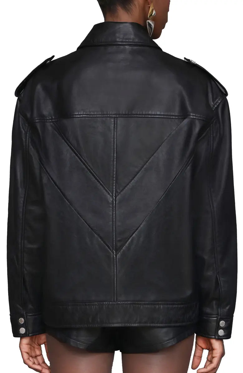 Pieced Back Leather Bomber Jacket