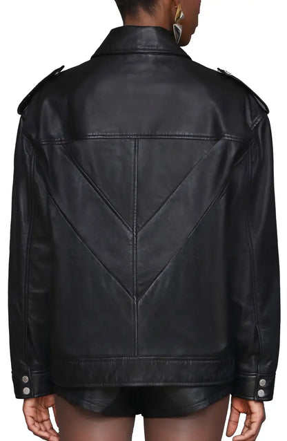 Pieced Back Leather Bomber Jacket