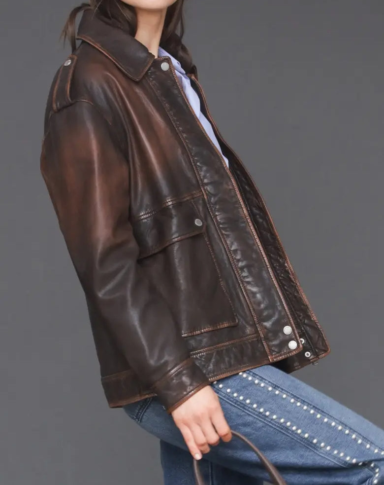 Pieced Back Leather Bomber Jacket