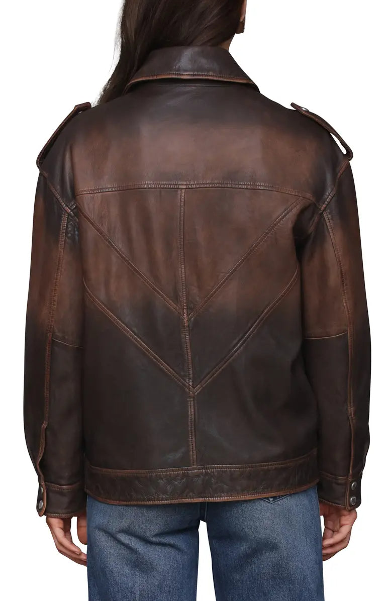 Pieced Back Leather Bomber Jacket