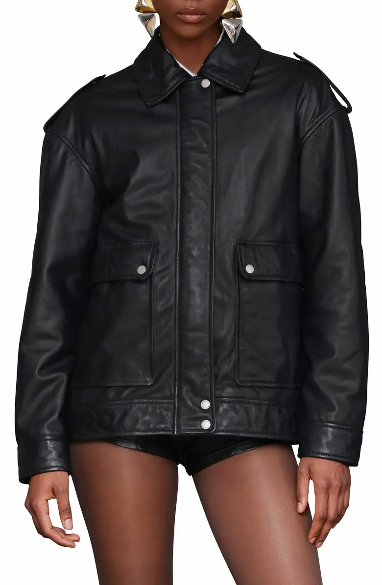 Pieced Back Leather Bomber Jacket