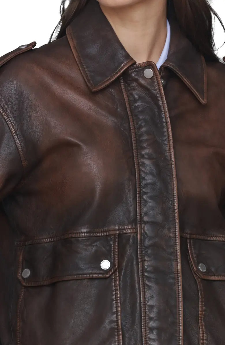 Pieced Back Leather Bomber Jacket