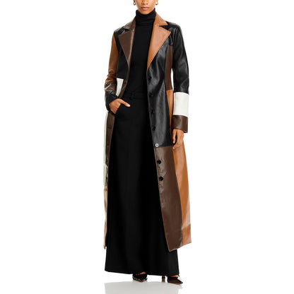 Women's Patchwork Faux Leather Long-Line Coat
