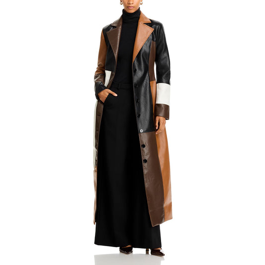 Women's Patchwork Faux Leather Long-Line Coat