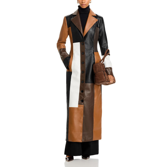 Women's Patchwork Faux Leather Long-Line Coat