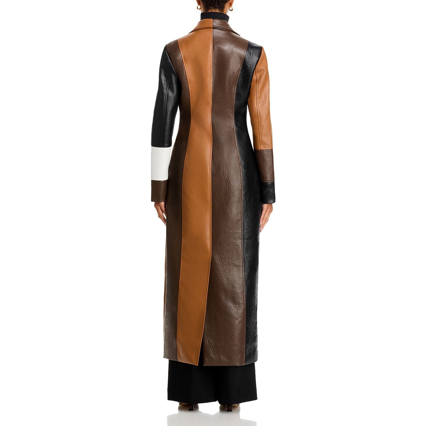 Women's Patchwork Faux Leather Long-Line Coat