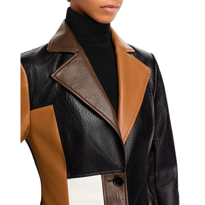 Women's Patchwork Faux Leather Long-Line Coat