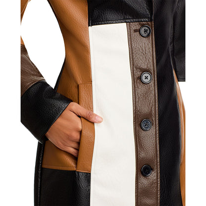 Women's Patchwork Faux Leather Long-Line Coat