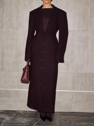 Elegant Lapel Button Long Coat