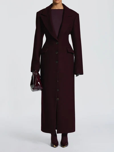 Elegant Lapel Button Long Coat