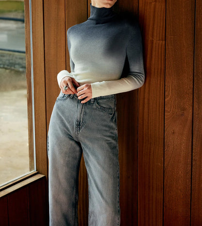 Wool-Blend Ombre Slim Knit Top