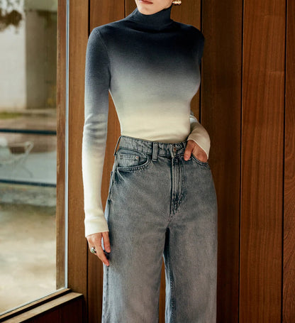 Wool-Blend Ombre Slim Knit Top