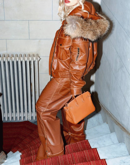 Fur Collar Multi-pocket Bomber Jacket