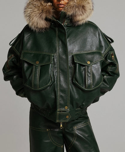 Fur Collar Multi-pocket Bomber Jacket