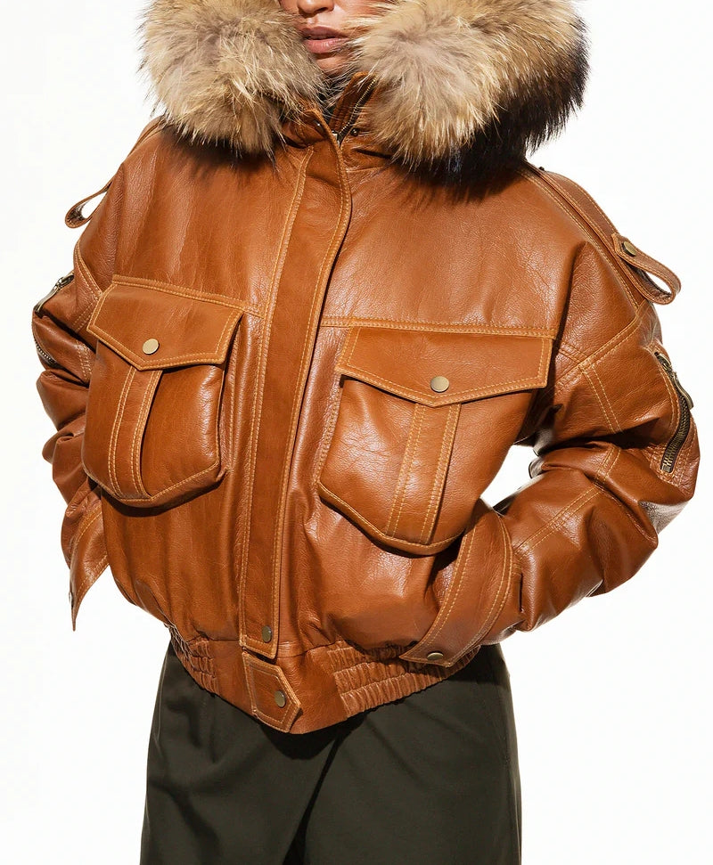Fur Collar Multi-pocket Bomber Jacket