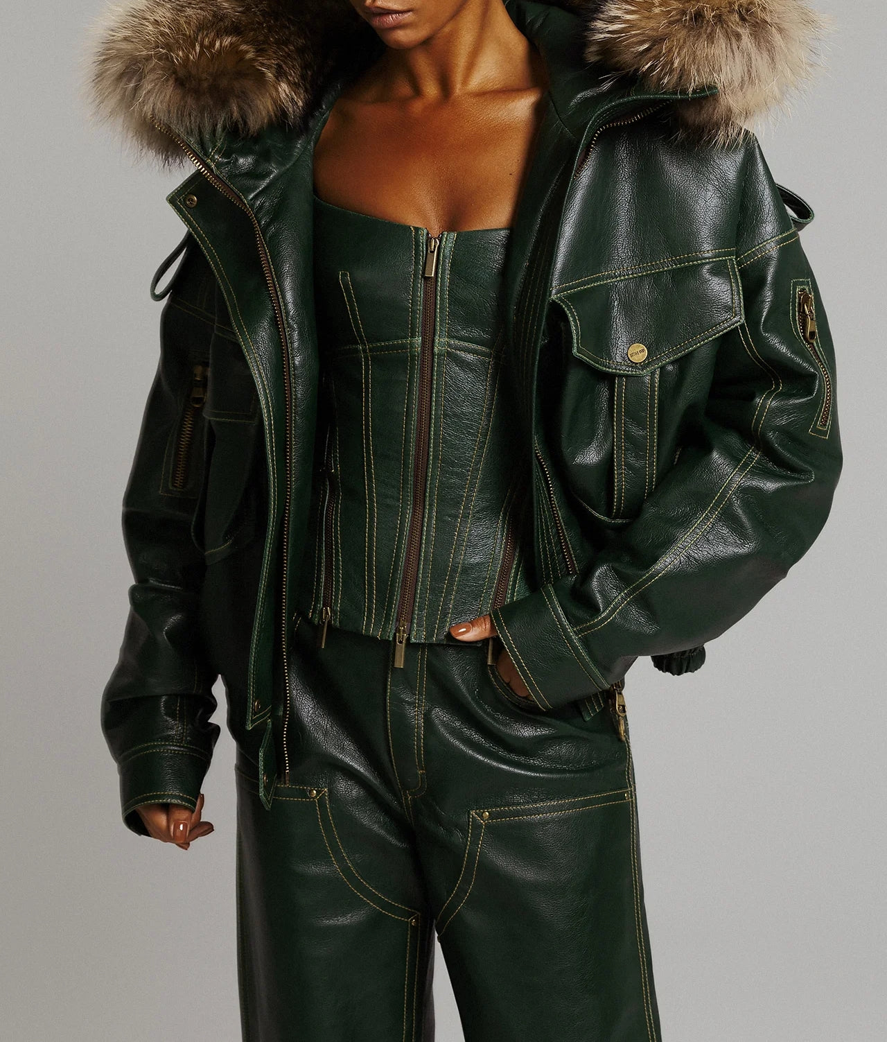 Fur Collar Multi-pocket Bomber Jacket