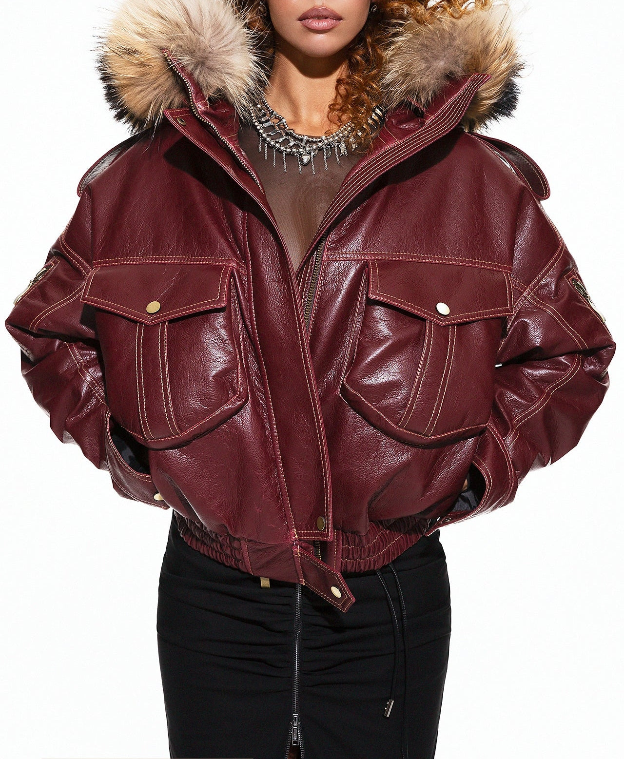 Fur Collar Multi-pocket Bomber Jacket