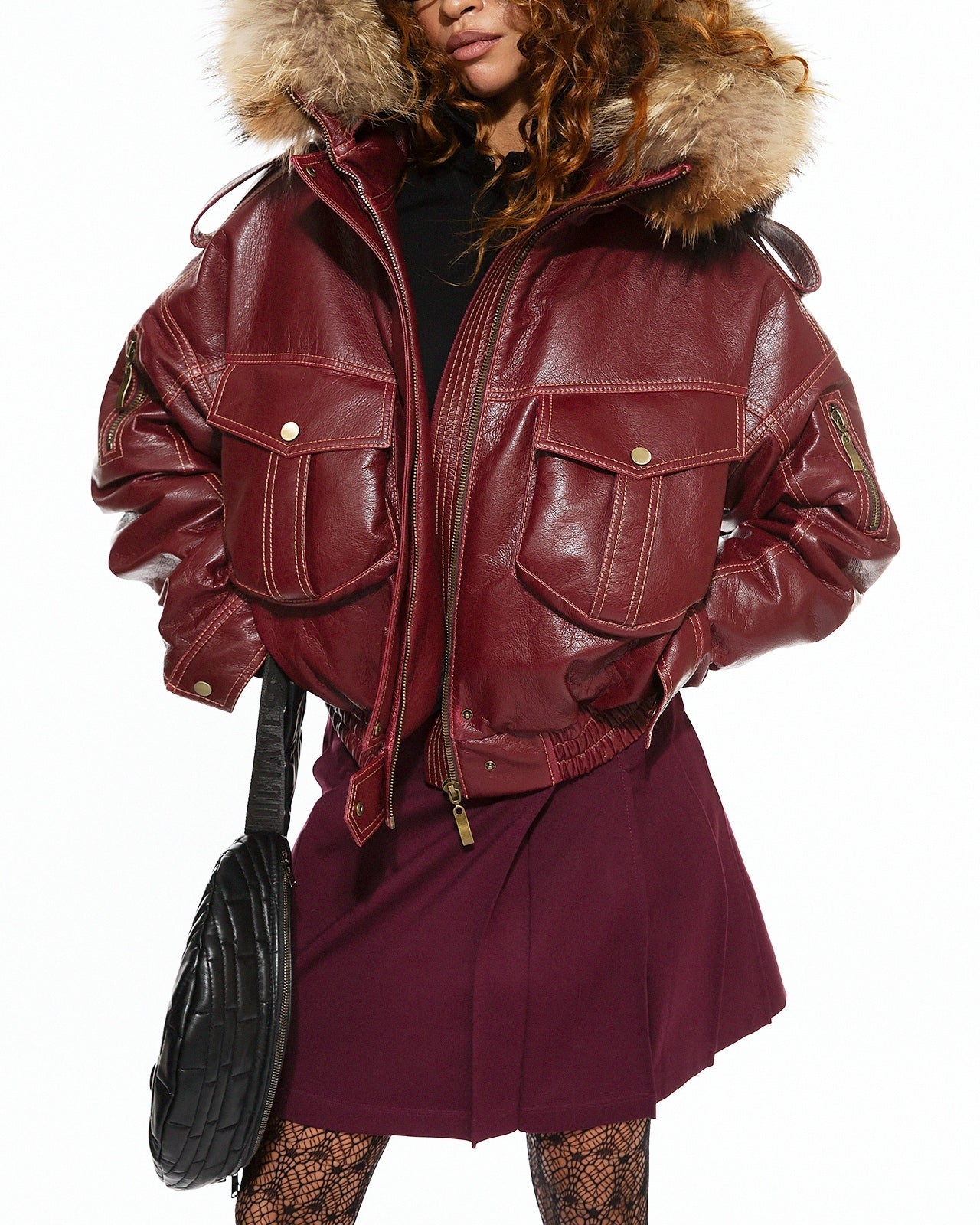 Fur Collar Multi-pocket Bomber Jacket