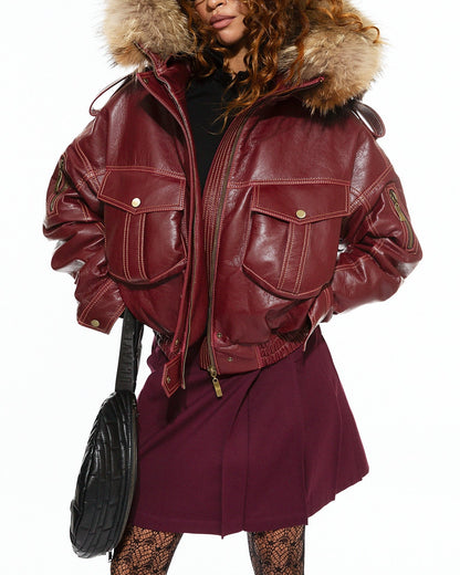 Fur Collar Multi-pocket Bomber Jacket