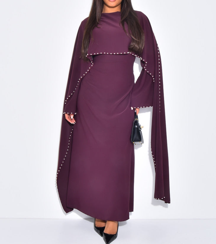 Maxi Cape Dress With Pearls