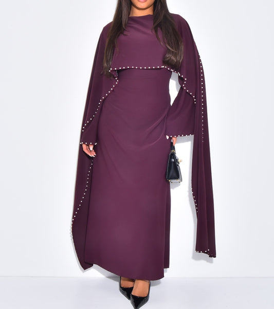 Maxi Cape Dress With Pearls