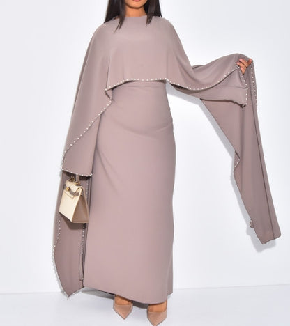Maxi Cape Dress With Pearls